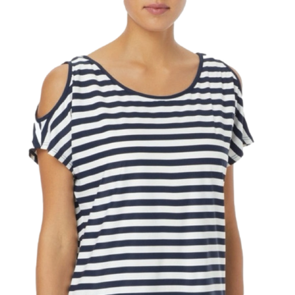 Michael Kors Cold Shoulder Shirt Navy Blue and white Stripe Sz XS